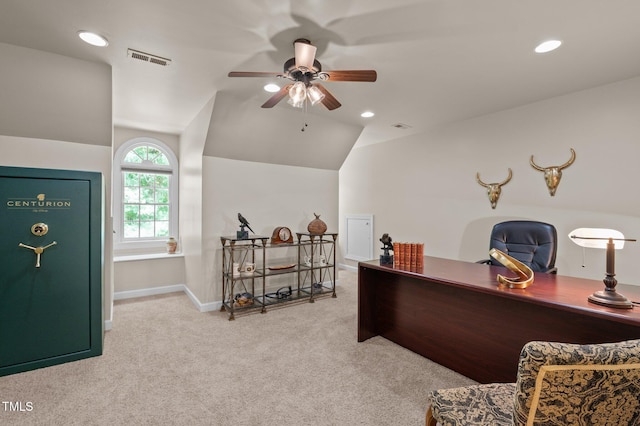 901 Tamaras Cir, Wake Forest, NC 27587 - office space with lofted ceiling, ceiling fan, carpet floors, and recessed lighting