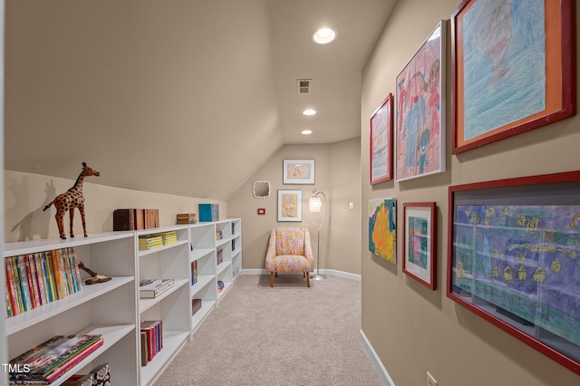 901 Tamaras Cir, Wake Forest, NC 27587 - living area with carpet, vaulted ceiling, and recessed lighting