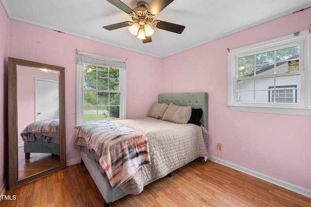 110 Starlite Dr, Carrboro, NC 27510 - bedroom with multiple windows, light wood finished floors, ornamental molding, and ceiling fan