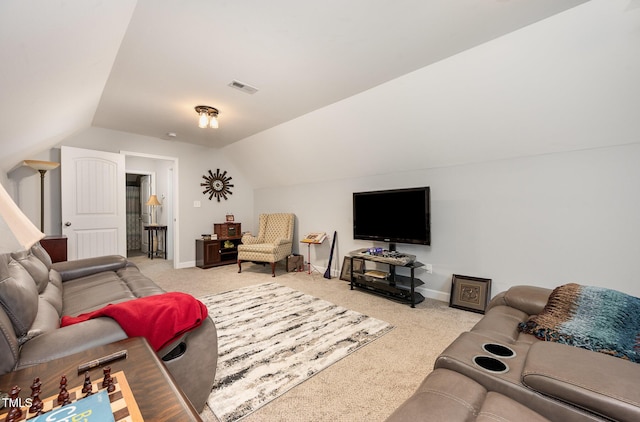 71 Sanibel St, Clayton, NC 27520 - living room featuring vaulted ceiling and light colored carpet