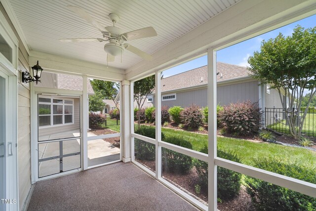 102 Mikaila Dr, Gibsonville, NC 27249 - unfurnished sunroom featuring ceiling fan