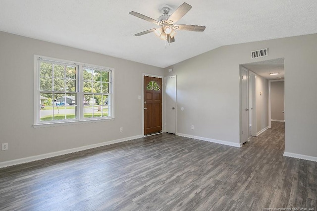 2304 Electra Rd, Fayetteville, NC 28304 - unfurnished living room featuring dark wood-style flooring, a ceiling fan, and lofted ceiling