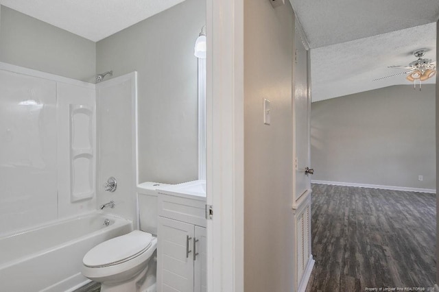 2304 Electra Rd, Fayetteville, NC 28304 - bathroom with ceiling fan, tub / shower combination, wood finished floors, vanity, and a textured ceiling
