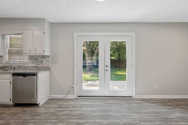 2304 Electra Rd, Fayetteville, NC 28304 - kitchen featuring dishwasher, french doors, plenty of natural light, wood finished floors, and a textured ceiling