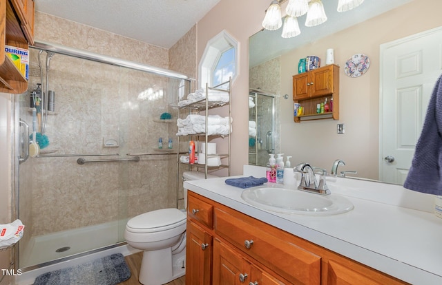 6408 Glen Brack Ct, Raleigh, NC 27603 - full bath featuring vanity, a stall shower, and a chandelier