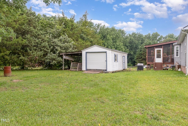 6408 Glen Brack Ct, Raleigh, NC 27603 - view of green lawn featuring a sunroom and a storage shed