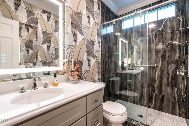 815 Marlowe Rd Unit 10, Raleigh, NC 27609 - full bath with vanity, a shower stall, and crown molding