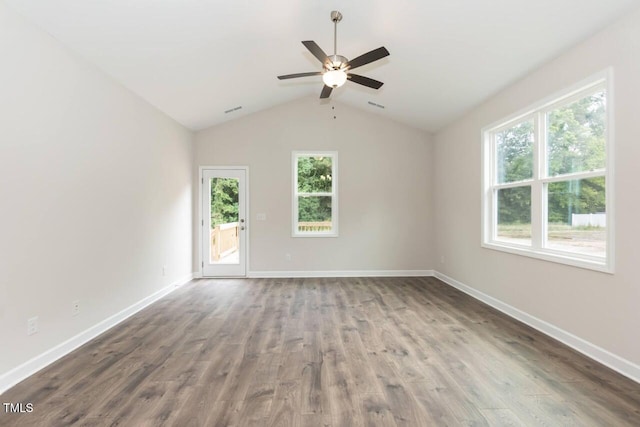 510 Branch St, Rocky Mount, NC 27801 - unfurnished room with healthy amount of natural light, ceiling fan, wood finished floors, and vaulted ceiling