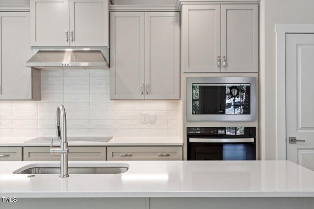 11548 Helmond Way # 104, Raleigh, NC 27617 - kitchen featuring appliances with stainless steel finishes, ventilation hood, light countertops, and decorative backsplash