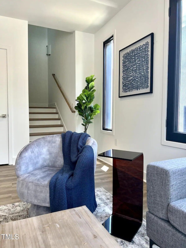 1106 Nova St, Durham, NC 27713 - living room featuring wood finished floors and stairs