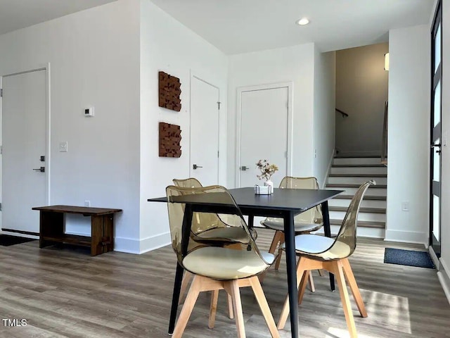 1106 Nova St, Durham, NC 27713 - dining room with stairway, wood finished floors, and recessed lighting