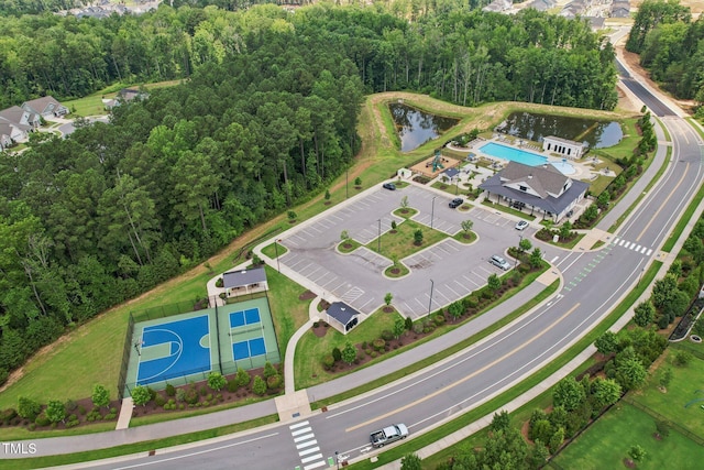3194 Retama Run, New Hill, NC 27562 - aerial overview of property's location with a pool area and a large body of water