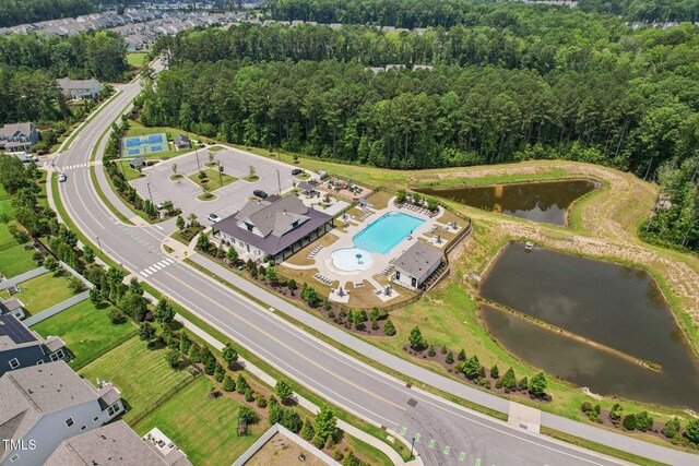 3194 Retama Run, New Hill, NC 27562 - bird's eye view of a large body of water and a pool