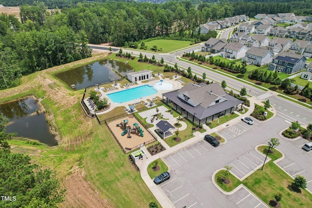 3194 Retama Run, New Hill, NC 27562 - aerial view of a pool area and a large body of water