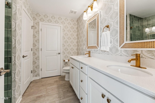 3194 Retama Run, New Hill, NC 27562 - full bath featuring double vanity and wallpapered walls