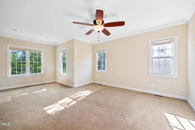 306 Neuse Ridge Dr, Clayton, NC 27527 - empty room featuring carpet floors, ornamental molding, and a ceiling fan