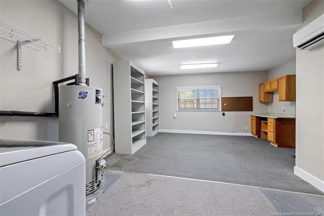 325 Hamilton St, Fayetteville, NC 28301 - below grade area with water heater, an AC wall unit, and carpet floors
