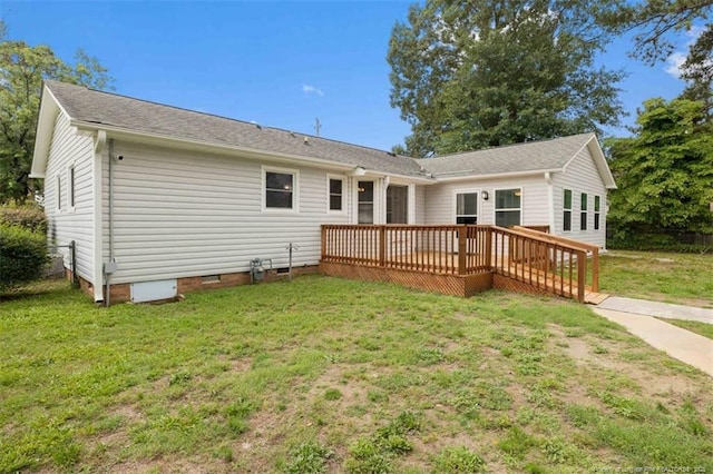 325 Hamilton St, Fayetteville, NC 28301 - back of house with crawl space, a wooden deck, and a lawn