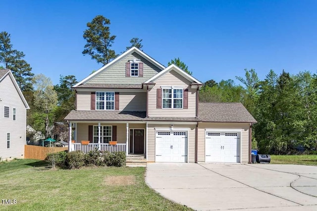 11612 Leesville Rd, Raleigh, NC 27613 - view of front facade with covered porch, concrete driveway, and a garage