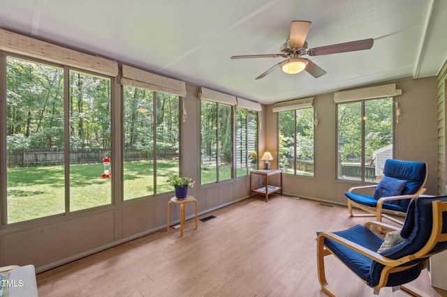 3007 Appling Way, Durham, NC 27703 - sunroom / solarium with a ceiling fan, healthy amount of natural light, and wood finished floors
