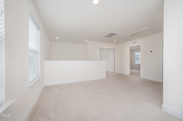 80 Nailsworth St, Angier, NC 27501 - empty room featuring attic access, light colored carpet, and recessed lighting