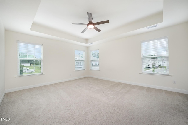 80 Nailsworth St, Angier, NC 27501 - unfurnished room with a raised ceiling, light colored carpet, ceiling fan, and healthy amount of natural light