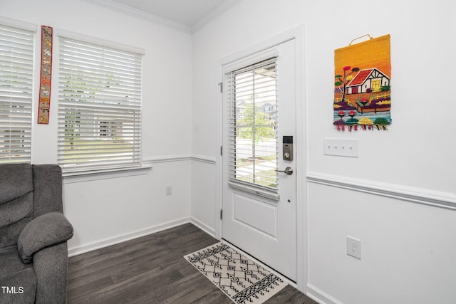 937 Baldwin Ridge Rd, Apex, NC 27523 - doorway with ornamental molding and dark wood finished floors