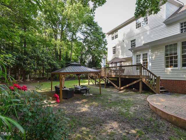 1005 Fairfax Woods Dr, Apex, NC 27502 - view of yard with a gazebo, a wooden deck, and stairway