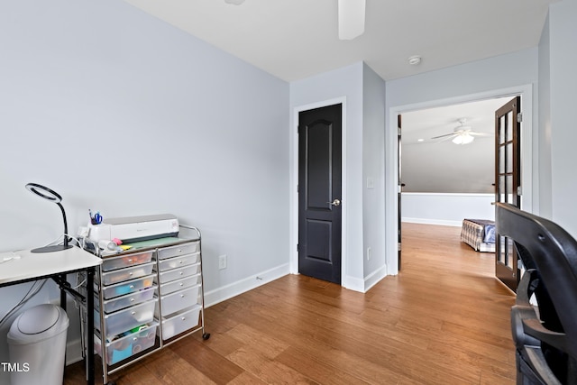 534 Siltstone Pl, Cary, NC 27519 - office area featuring a ceiling fan and wood finished floors