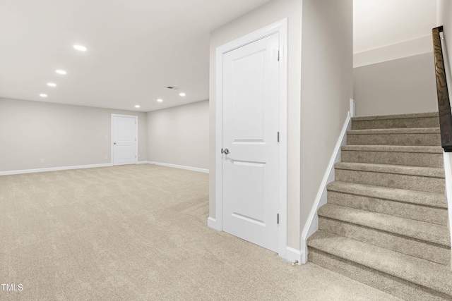 3504 Regent Pines Dr, New Hill, NC 27562 - stairs with carpet and recessed lighting