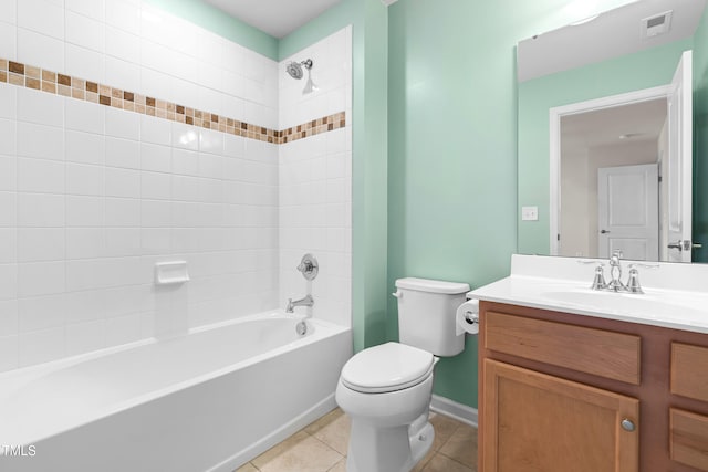 3504 Regent Pines Dr, New Hill, NC 27562 - bathroom with vanity, shower / bath combination, and tile patterned floors