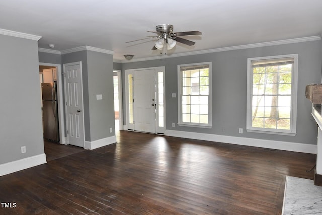 3209 Leebrook Rd, Raleigh, NC 27616 - foyer entrance with ceiling fan, wood-type flooring, and ornamental molding