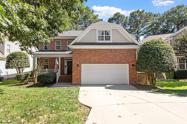 3921 Robins Nest Ln, Wake Forest, NC 27587 - view of front facade with brick siding, a porch, and a front lawn