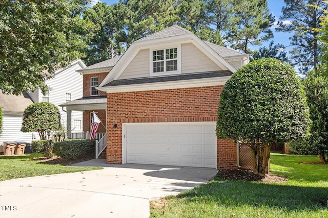 3921 Robins Nest Ln, Wake Forest, NC 27587 - view of front of property featuring brick siding, concrete driveway, a front lawn, and a shingled roof