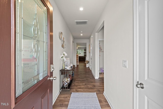 2730 Spring Valley Dr, Creedmoor, NC 27522 - foyer entrance featuring dark wood-style flooring and recessed lighting
