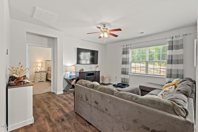 2730 Spring Valley Dr, Creedmoor, NC 27522 - living area with ceiling fan and dark wood-type flooring