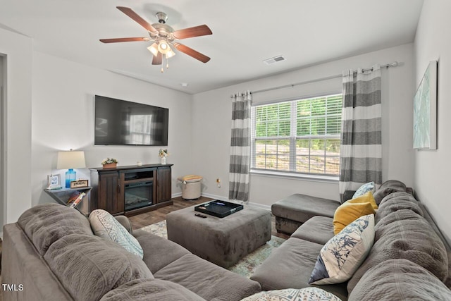 2730 Spring Valley Dr, Creedmoor, NC 27522 - living area featuring wood finished floors and a ceiling fan