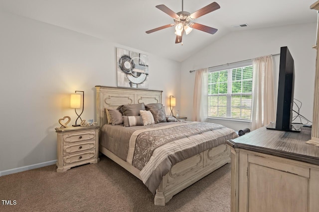 2730 Spring Valley Dr, Creedmoor, NC 27522 - bedroom featuring vaulted ceiling, light carpet, and a ceiling fan