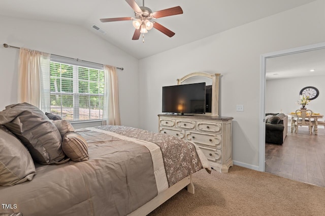2730 Spring Valley Dr, Creedmoor, NC 27522 - bedroom featuring vaulted ceiling, carpet, and ceiling fan