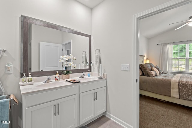 2730 Spring Valley Dr, Creedmoor, NC 27522 - full bath featuring ensuite bath, double vanity, a ceiling fan, and vaulted ceiling