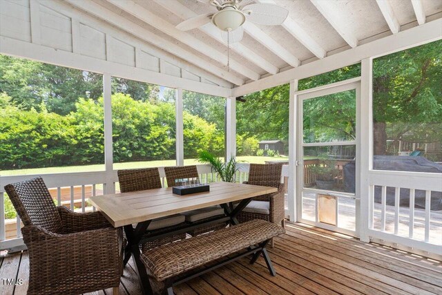 5833 Dahlberg Dr, Raleigh, NC 27603 - sunroom / solarium with ceiling fan and outdoor dining space