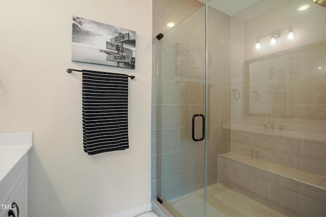2055 Eva Pearl Dr, Apex, NC 27502 - bathroom with vanity and a shower stall