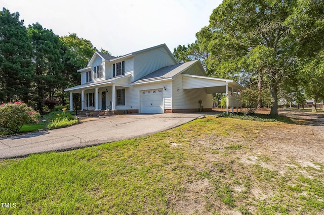 815 La Quinta Ln, Hope Mills, NC 28348 - view of front of home featuring covered porch, driveway, an attached carport, and a front lawn