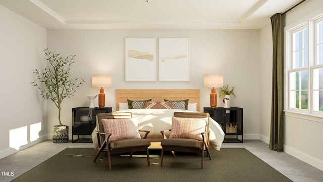 317 Calvander Ln, Apex, NC 27539 - bedroom with carpet flooring, multiple windows, and a raised ceiling