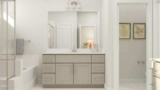 317 Calvander Ln, Apex, NC 27539 - bathroom with vanity, a garden tub, and a shower stall