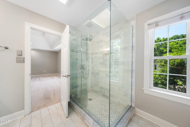 3811 Cottonwood Dr, Durham, NC 27705 - bathroom featuring a stall shower and baseboards