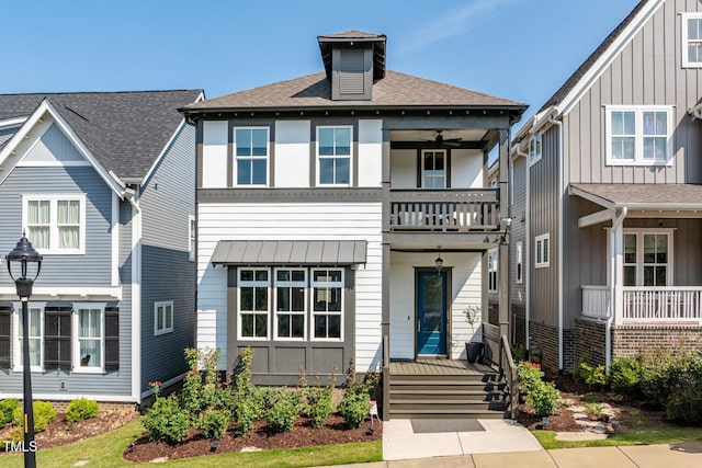 1008 Whistler St, Durham, NC 27713 - view of front of home featuring a balcony, a shingled roof, and ceiling fan