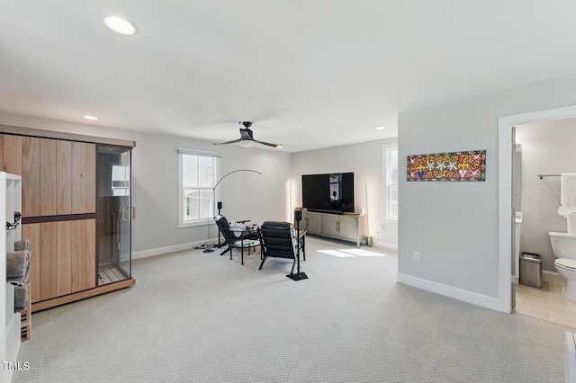 1008 Whistler St, Durham, NC 27713 - home office featuring ceiling fan, recessed lighting, and light colored carpet