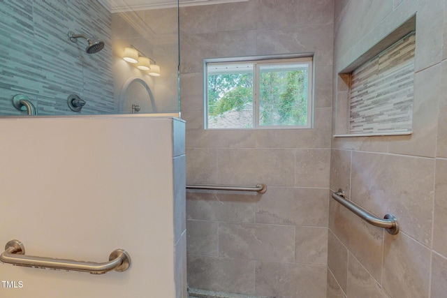 303 Winhaven St, Roxboro, NC 27573 - bathroom featuring walk in shower and crown molding