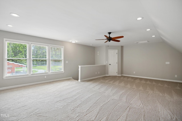 633 Fleming Rd, Youngsville, NC 27596 - unfurnished room featuring light carpet, recessed lighting, a ceiling fan, and lofted ceiling